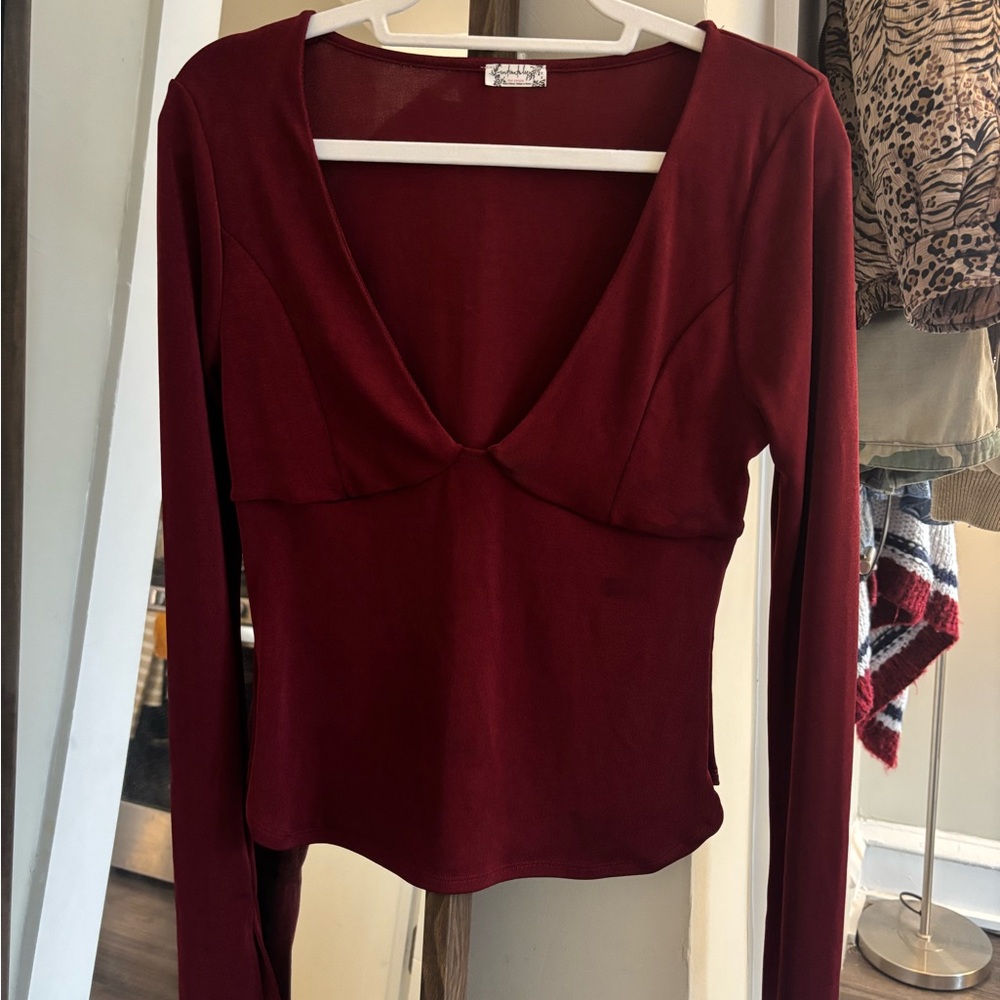 Free People Deep Red V-Neck Blouse
